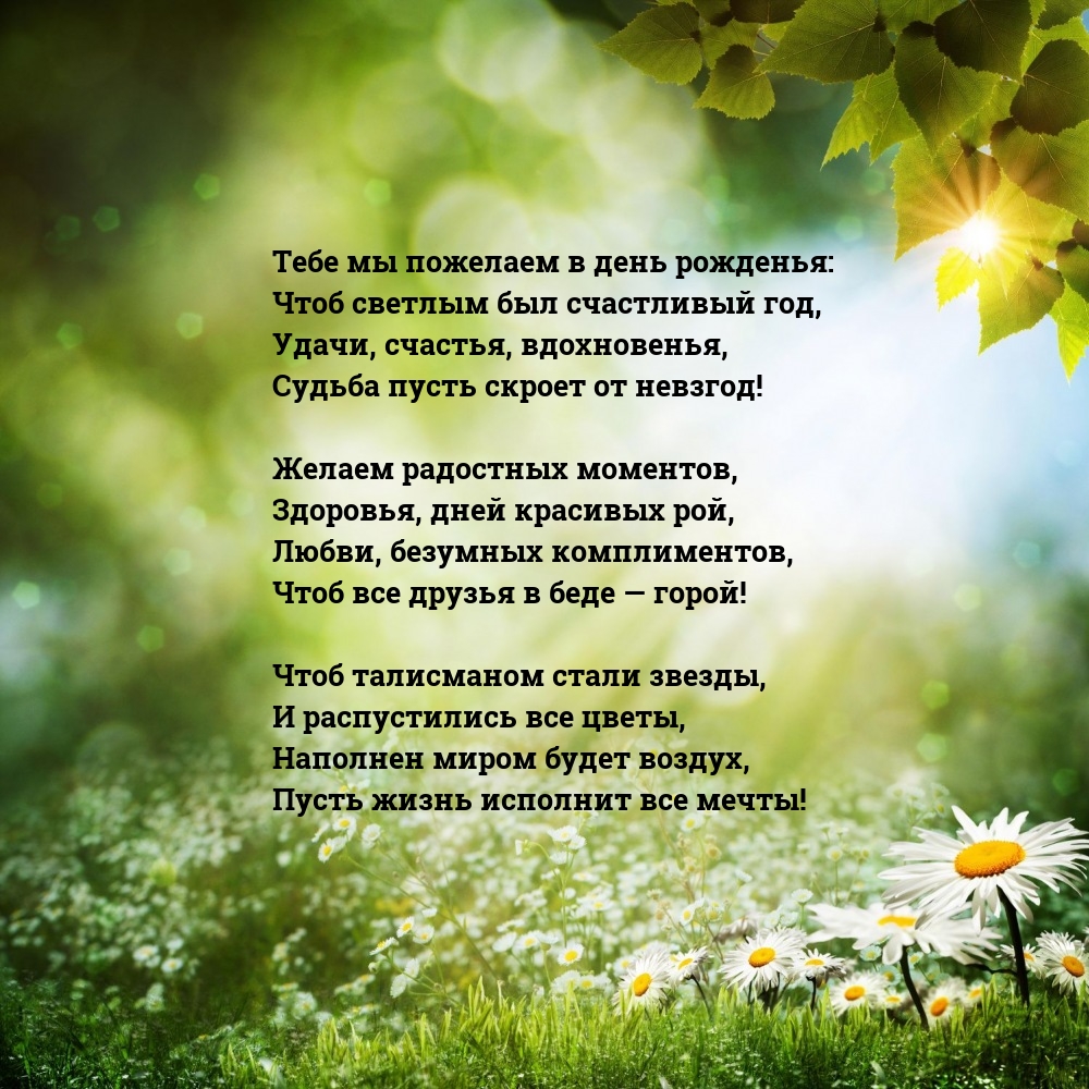 Удачи, счастья, вдохновенья, судьба пусть скроет от невзгод!