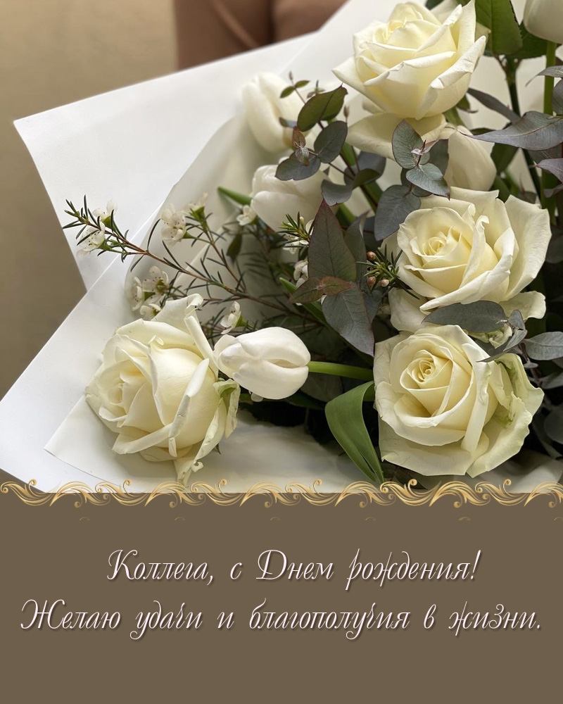 Коллега, с Днем рождения! Желаю удачи и благополучия в жизни.
