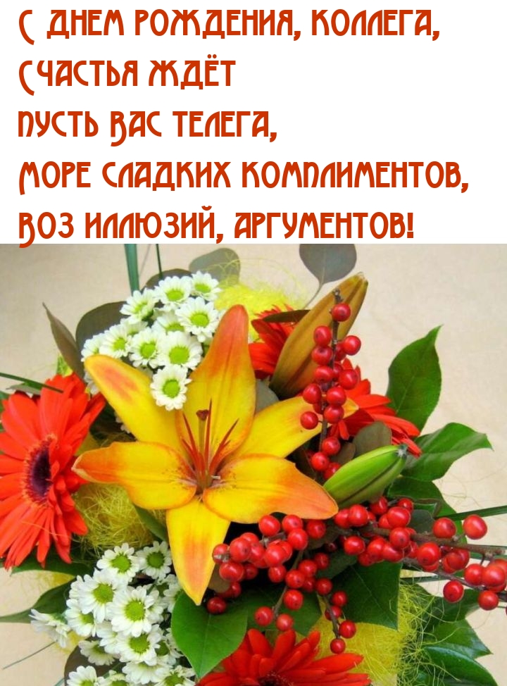 С днем рождения, коллега, счастья ждёт пусть телега комплиментов