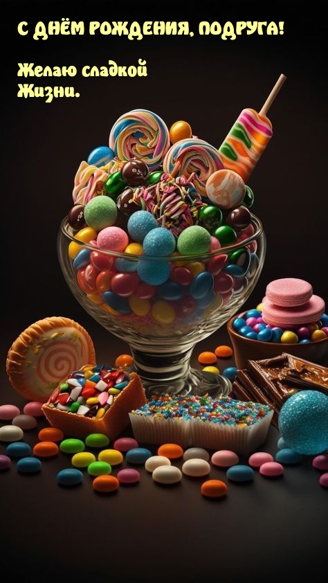 С днём рождения, подруга!  Желаю сладкой жизни.