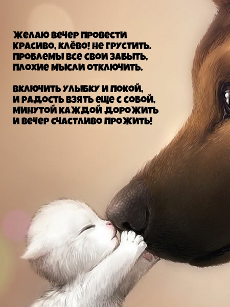 Желаю вечер провести красиво, клёво! Не грустить.