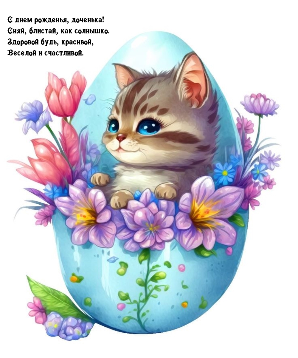 С днем рожденья, доченька! Сияй, блистай, как солнышко.