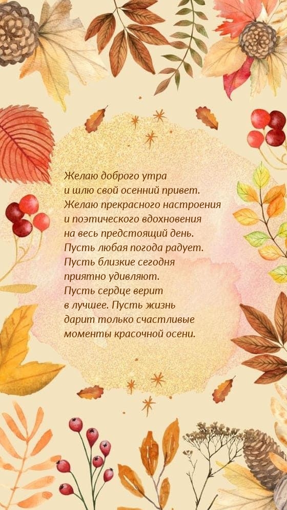 Желаю доброго утра и шлю свой осенний привет. 