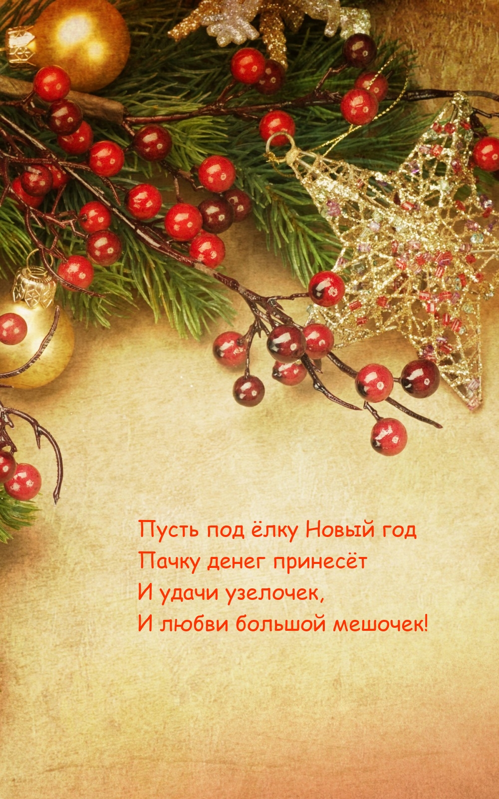 Пусть под ёлку Новый год пачку денег принесёт и удачи узелочек