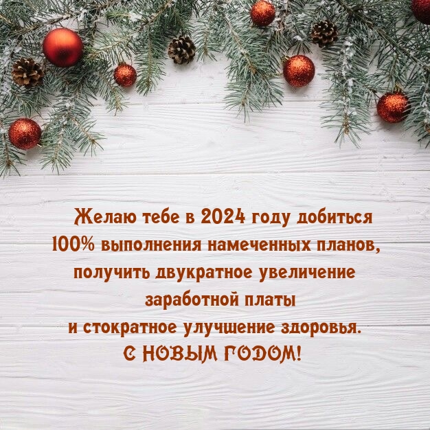 Желаю в 2024 году добиться 100% выполнения намеченных планов