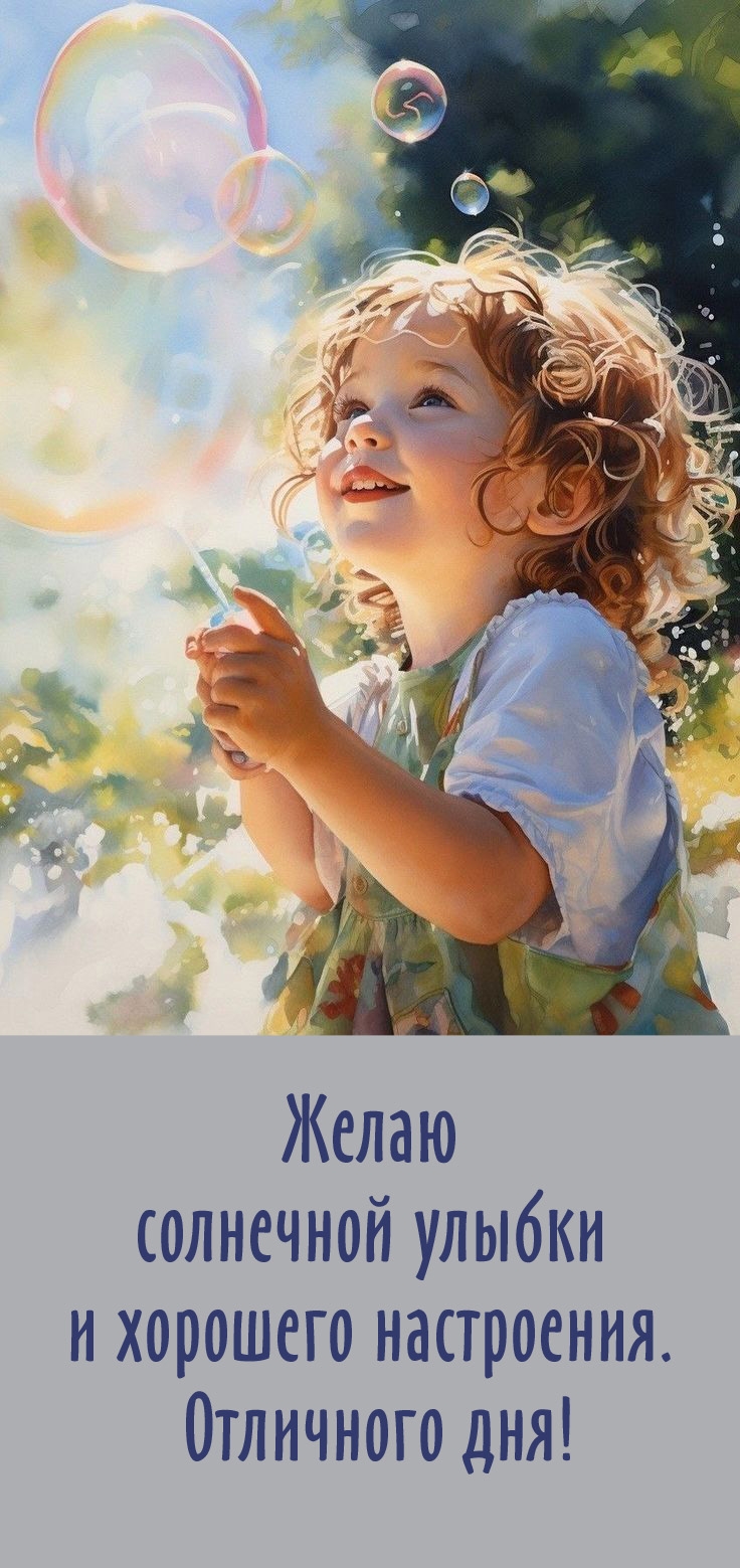Желаю солнечной улыбки и хорошего настроения. Отличного дня!