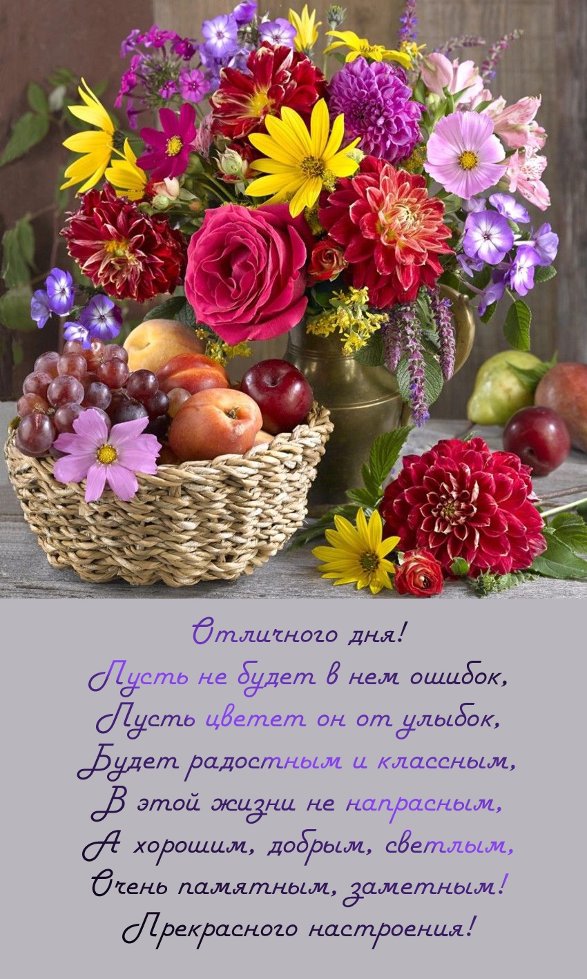 Отличного дня! Пусть не будет в нем ошибок, пусть цветет он от улыбок