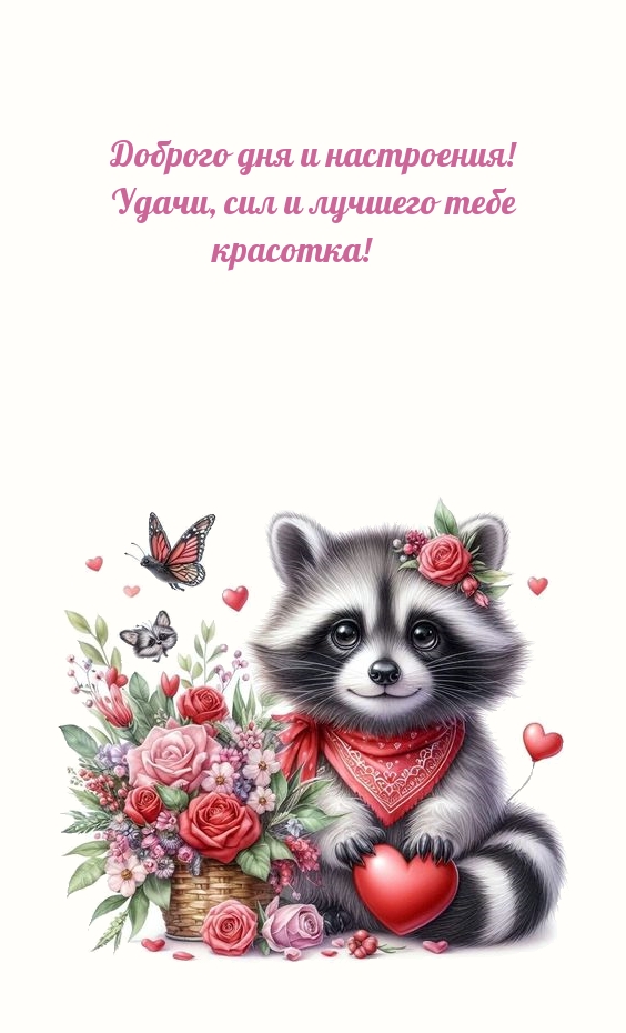 Доброго дня и настроения! Удачи, сил и лучшего тебе красотка!