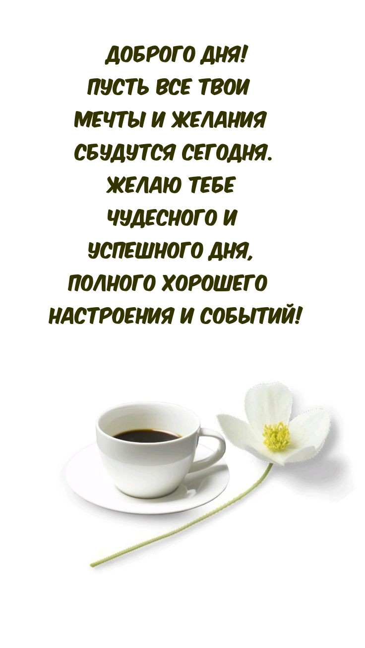 Доброго дня! Пусть все твои мечты и желания сбудутся сегодня.