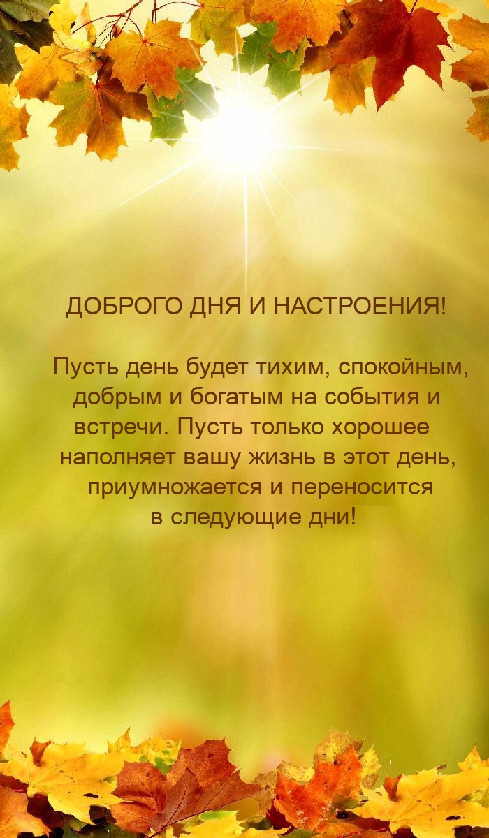 Доброго дня и настроения! Пусть день будет тихим, спокойным
