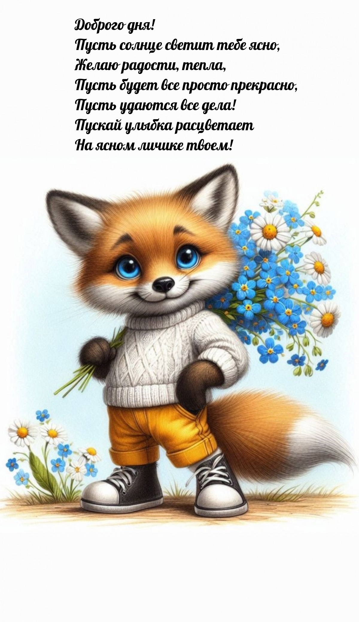 Доброго дня! Пусть солнце светит тебе ясно, желаю радости, тепла