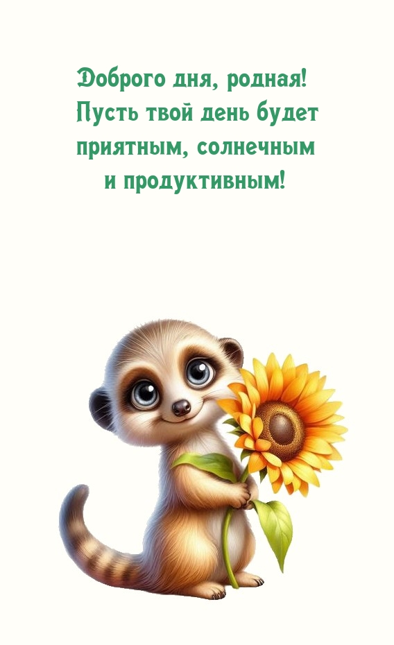 Доброго дня, родная! Пусть твой день будет приятным, солнечным