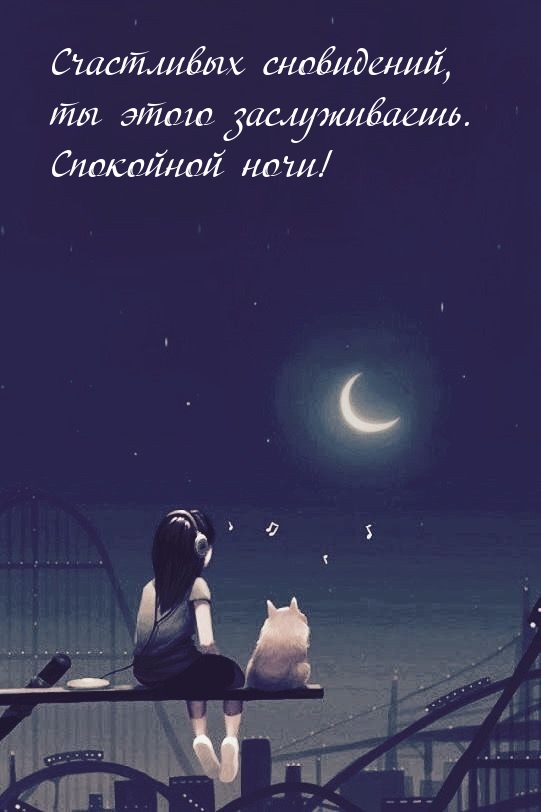 Счастливых сновидений, ты этого заслуживаешь. Спокойной ночи!