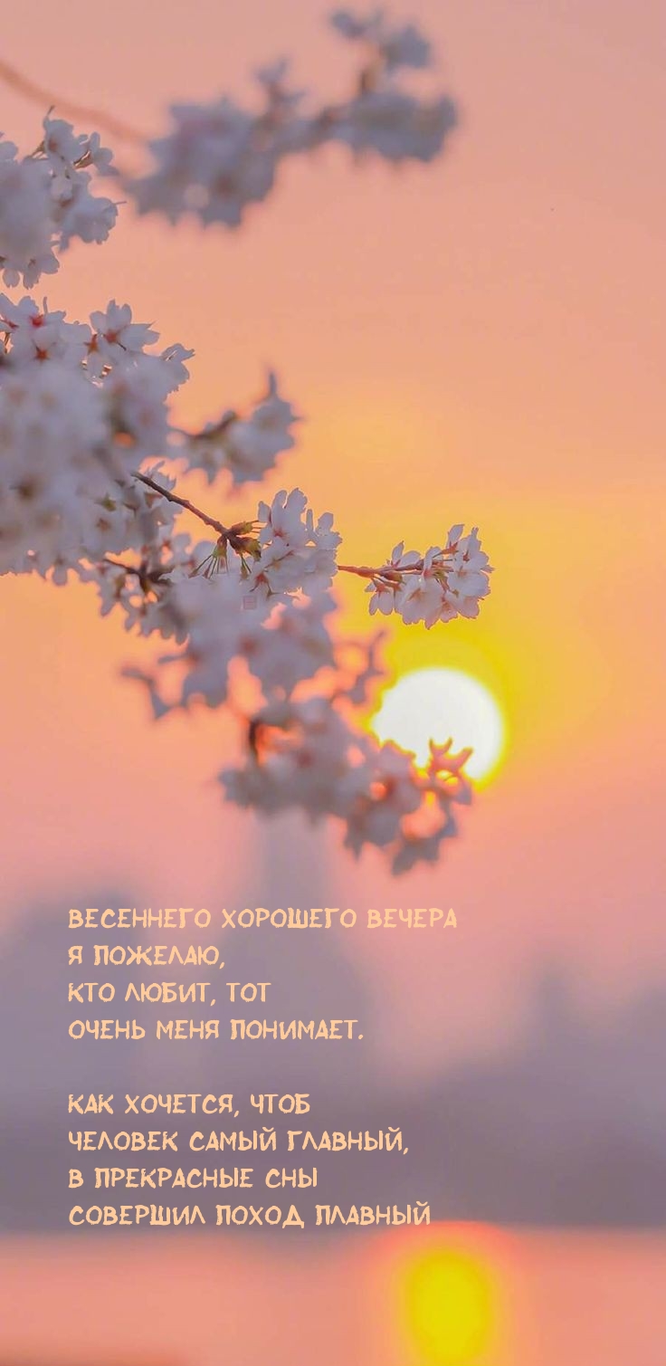 Весеннего хорошего вечера я пожелаю, кто любит, тот меня понимает.