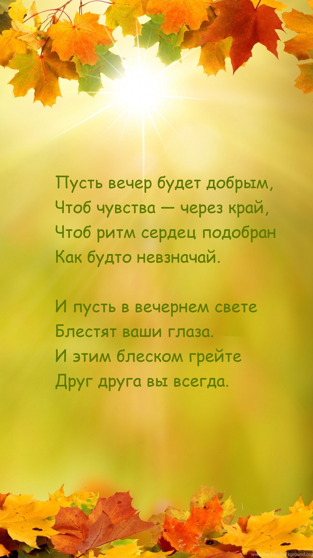 Пусть вечер будет добрым, чтоб чувства — через край