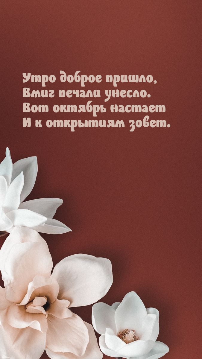 Утро доброе пришло, вмиг печали унесло. Вот октябрь настает