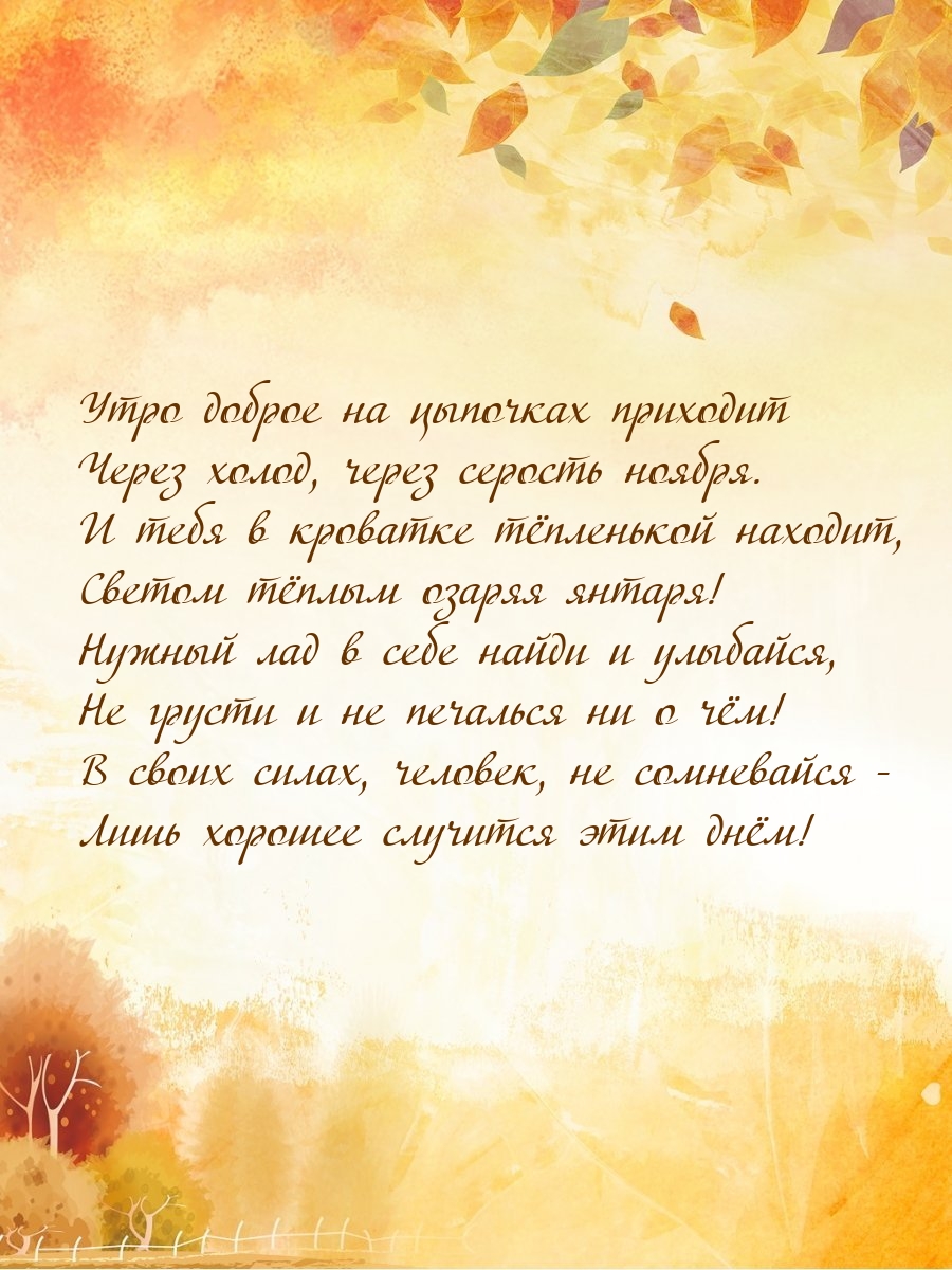 Утро доброе на цыпочках приходит через холод, через серость ноября.